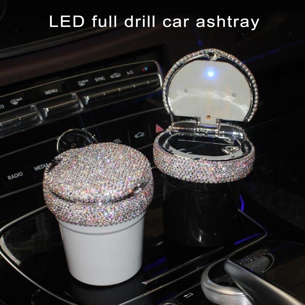 Draagbare Auto Asbak Rhinestone LED Lamp Auto Bezaaid Asbak Met Led Lamp Te Gebruiken Auto Levert Te gebruik