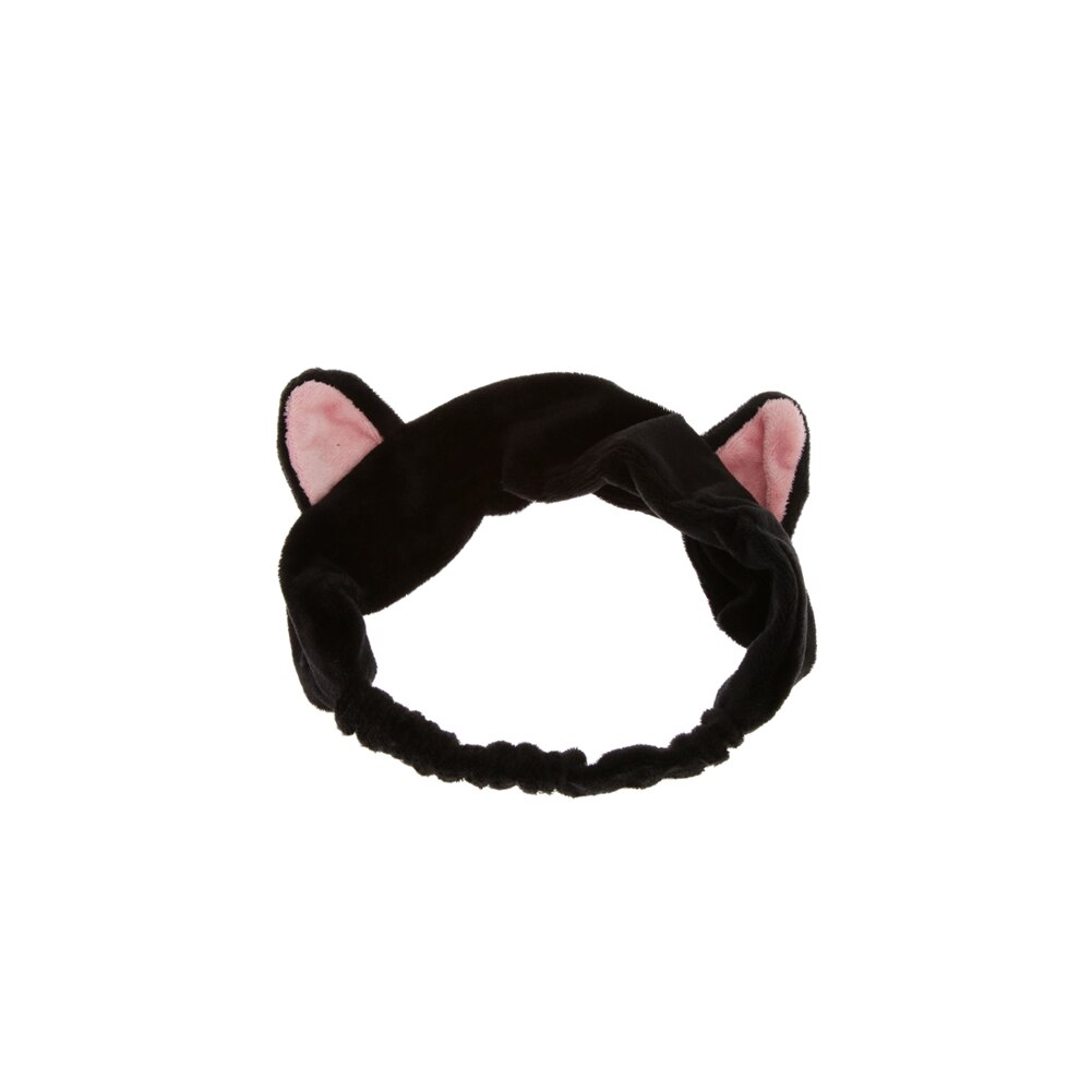 Bandeaux oreilles de chat pour femmes et filles, accessoires de maquillage, lavage du visage, Turban noir: Black