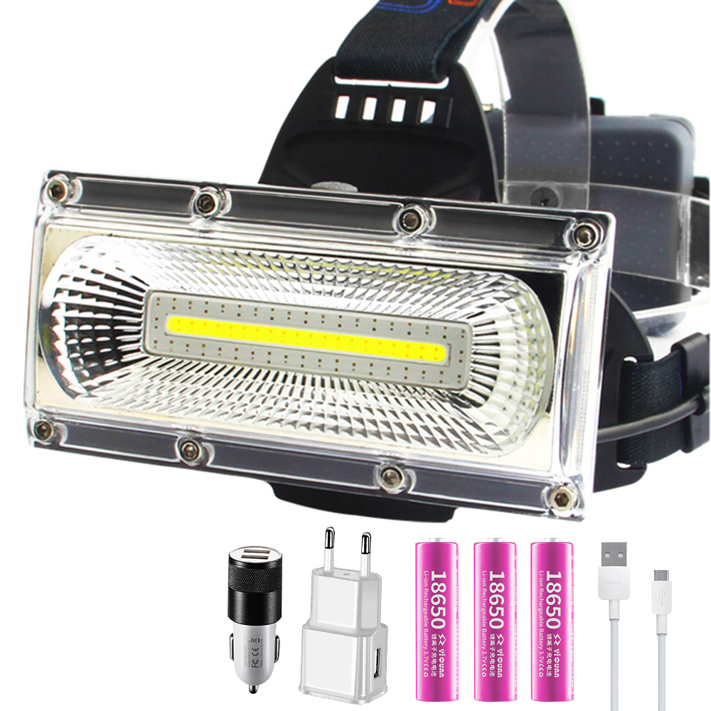 Floodlight COB LED Headlamps Waterproof working head lamp 3Modes Head Lantern 3*18650 Rechargeable Frontal HeadLamp: D