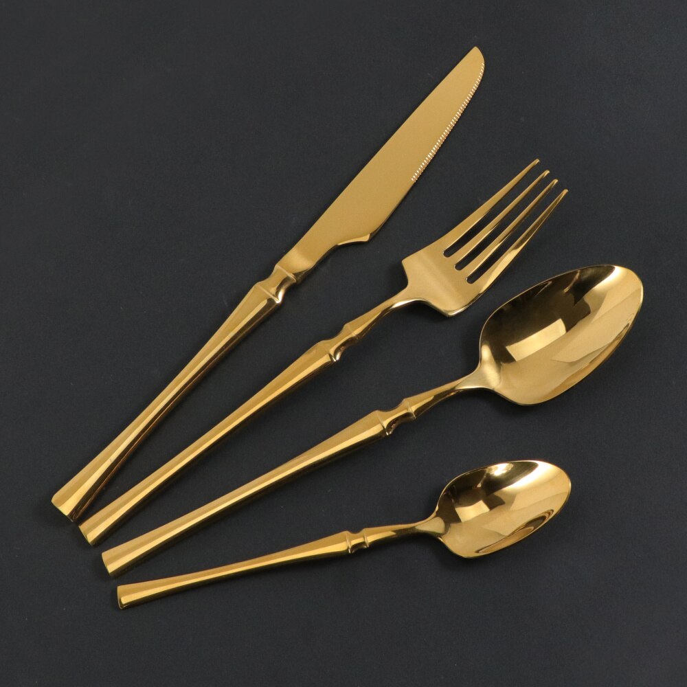 4Pcs High Flatware Set Stainless Steel Dinnerware Ergonomic Knife Fork And Spoon Western Cutlery Upscale Tableware Set: Gold