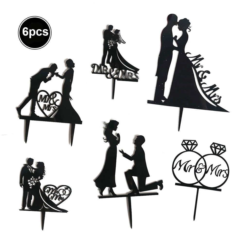 6 sztuk/partia akrylowe patelnia i pani ciasto cylinder ślub impreza kieszonkowe dzieci złoty czarny patelnia i pani ciasto dekoracje panny młodej i pana młodego dekory: czarny 6szt