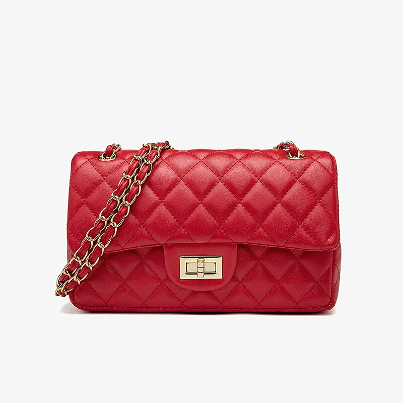 Doudou Spring and summer European and American Lingge chain bag xiaoxiangfeng women's bag Single Shoulder Messenger: Red Large Size