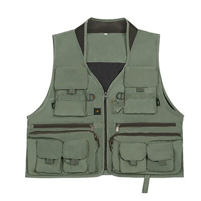 Chaleco de pesca de malla para hombre, chaqueta con múltiples bolsillos para fotografía, trabajo al aire libre, chaleco para entrevista, abrigo para acampar al aire libre y senderismo: Bean Green / L