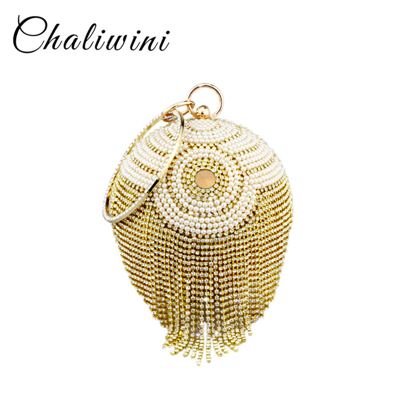 Chaliwini – sac fourre-tout en forme de bol argenté pour femmes, , perle perlée, fleur rayée, bracelets, pompon, sacoches