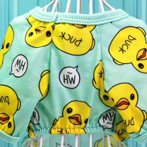 Pyjama en coton pour chiens | Automne et hiver, pyjama , chien jaune canard imprimé, vêtements mignons, combinaison chien chiot, nouvelle