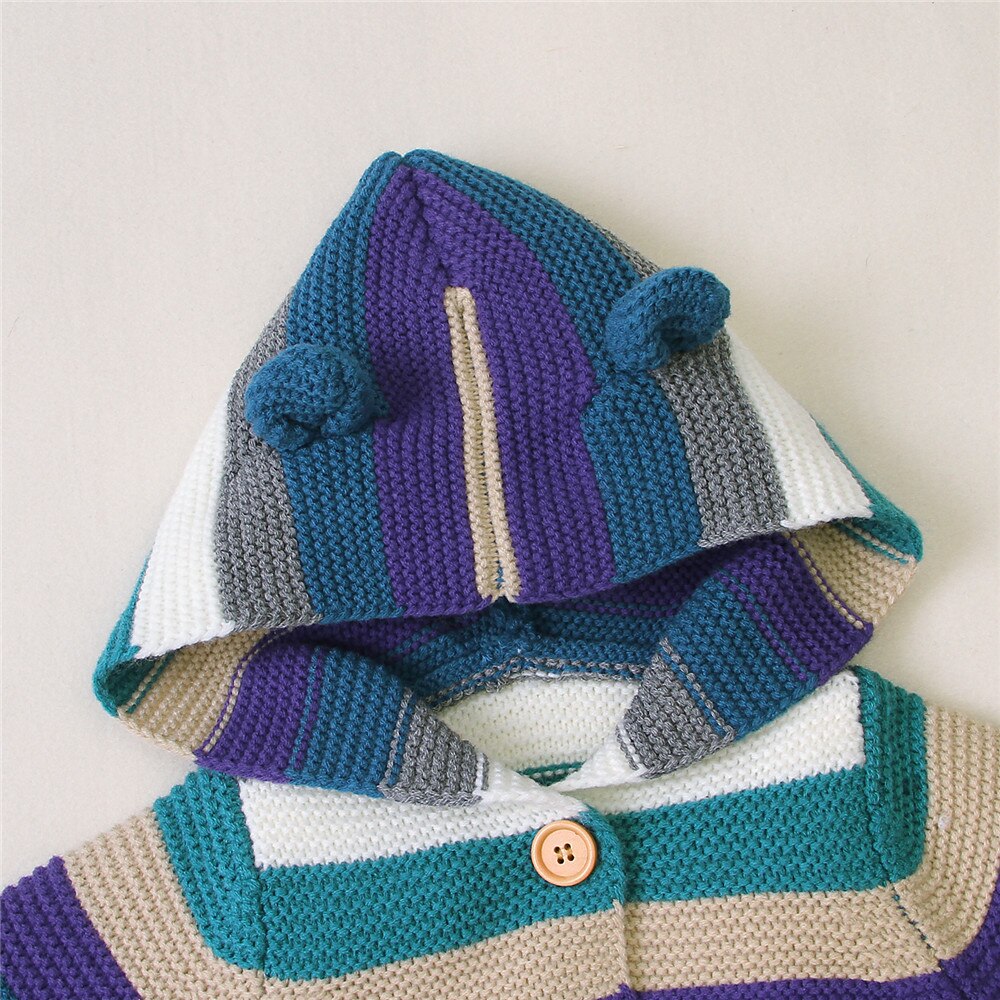 Frühling Herbst Baby Jungen Mädchen Kleinkinder Gestrickte Strickjacke Süße Stil Gemischt Farbe Streifen Langarm einreiher Mit Kapuze Top