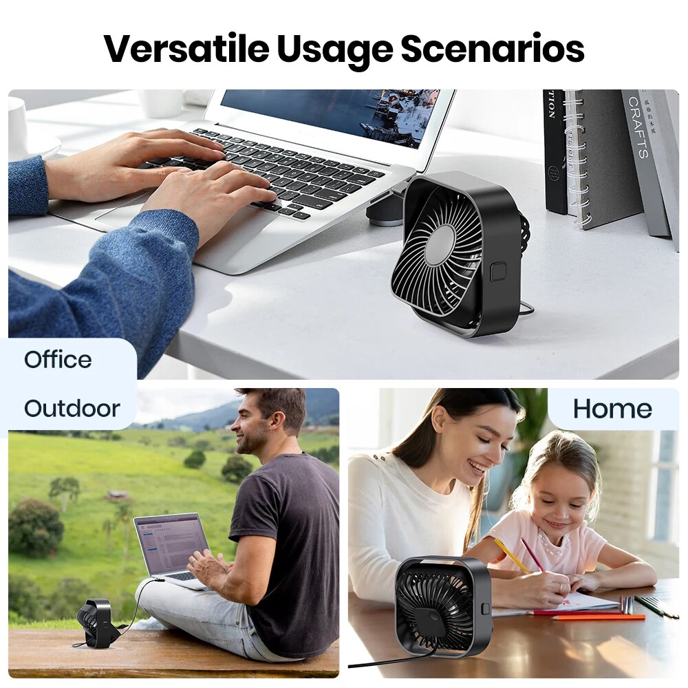 TOPK-miniventilador portátil USB, ventilador de mesa eléctrico Personal de escritorio, ventiladores de pie para habitación, viento de 3 velocidades, giratorio de 360 ° para acampar