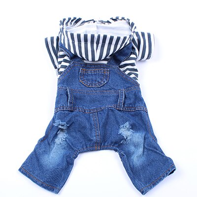 Hond Kat Denim Gestreepte Jumpsuit Hoodie Jean Pet Puppy Jas Lente/Zomer Kleding Kleding 3 Kleuren: Blue Striped / L