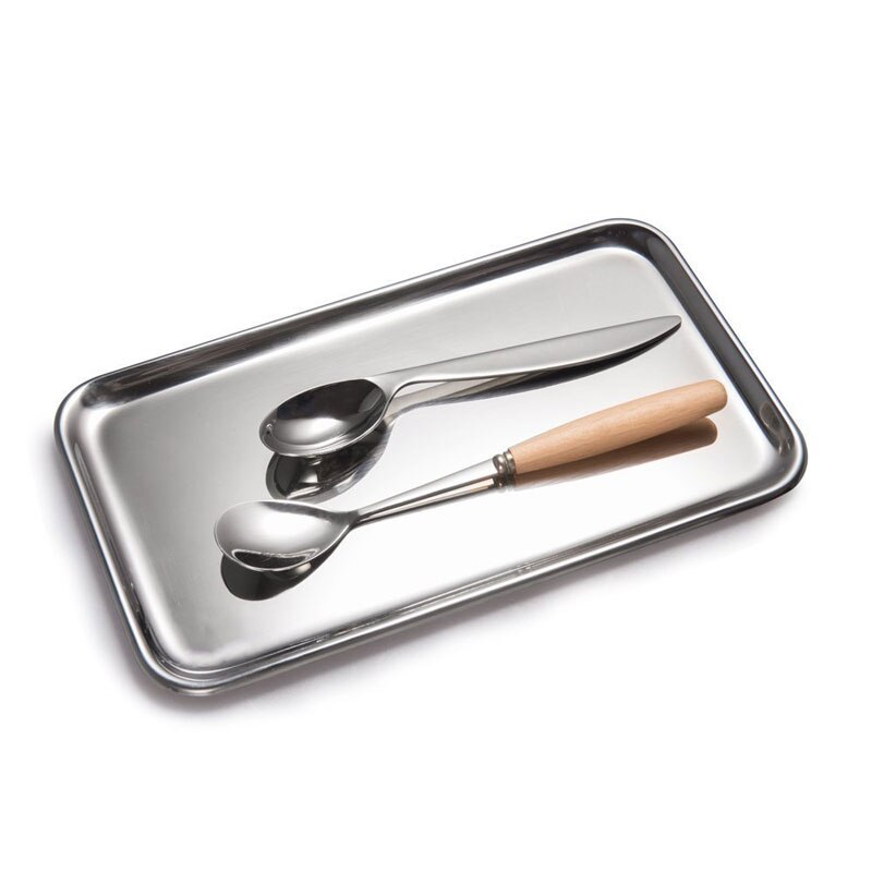 2-Piece Small Rectangle Tray for Bathroom Serving Vanity Organizer SUS304 Stainless Steel, 8 x 4.5 inch, (Silver)