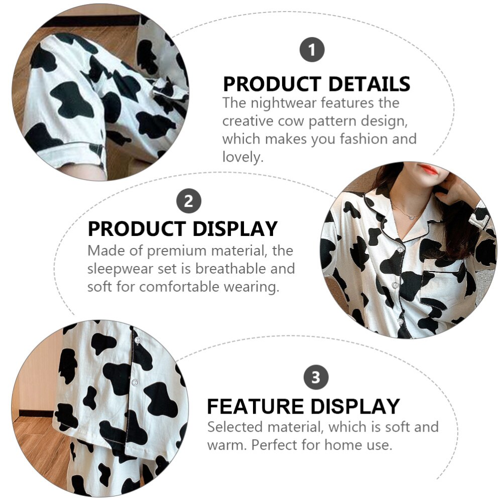 1 Set Ladies Long Sleeve Pyjamas Set Cow Pattern Sleepwear Trousers )