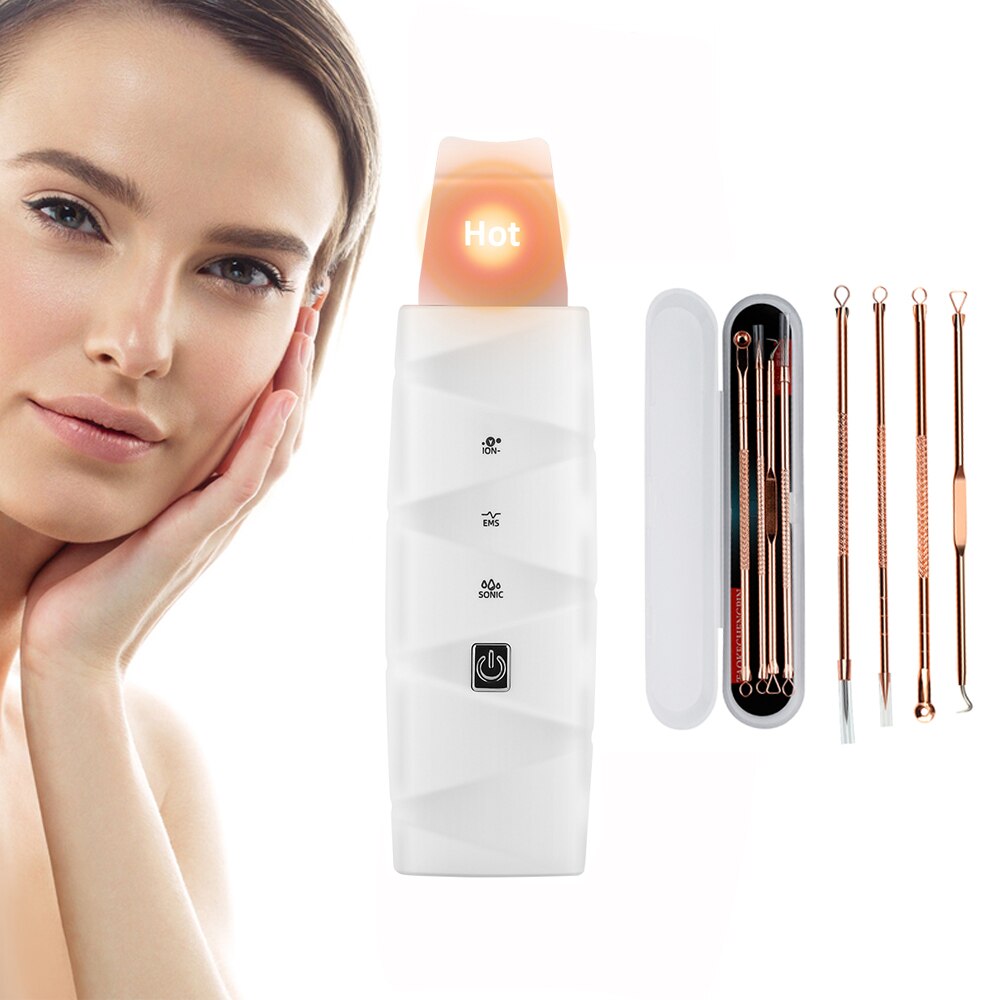Heating Skin Scrubber Vibrating Facial Deep Cleansing Electric Peeling Shovel Acne Pore Cleaner Face Lifting Skin Care Device