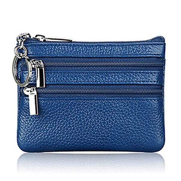 Monedero de cuero para hombre y mujer, Cartera de mano con doble cremallera, bolso cambiador pequeño: Azul