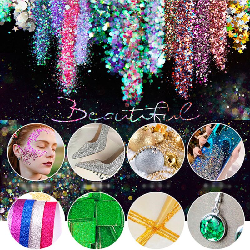 12 couleurs mélangées maquillage holographique grosses paillettes visage corps yeux cheveux ongles résine époxy Festival gros hexagones paillettes