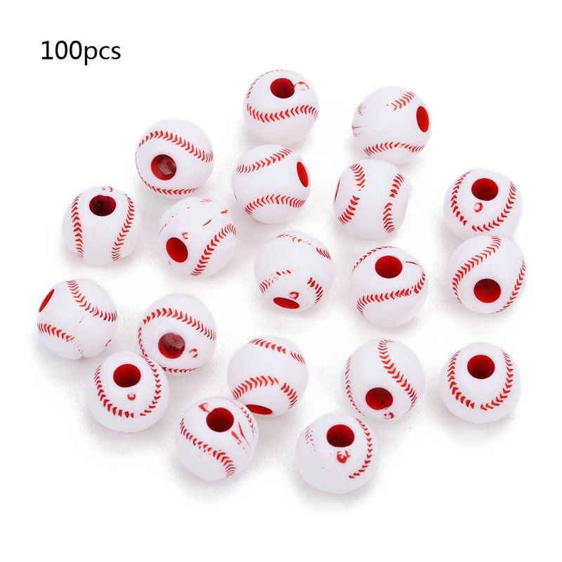 100 stk akryl baseball volleyball rugby tennis basketball perler 12mm sports ponni ball spacer perler smykkefremstilling: Baseball
