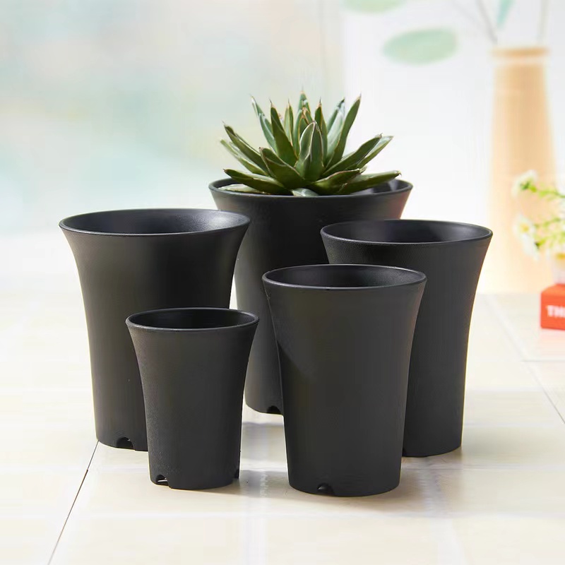 Lavabo de pelo antiguo para plantas suculentas, lavabo Vientiane, maceta de plástico redonda gruesa mate de cintura alta, jardinería en blanco y negro