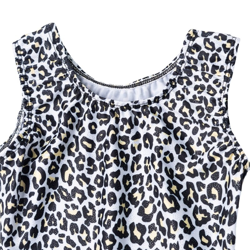Leotardos con estampado de leopardo para niñas de 4 a 14 años, ropa de baile infantil sin mangas con purpurina