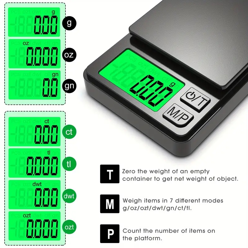 Balança de bolso de precisão 1000g x 0,01g - Balança digital de gramas para joias de alimentos/grãos com LCD retroiluminado - Mini balança para viagens
