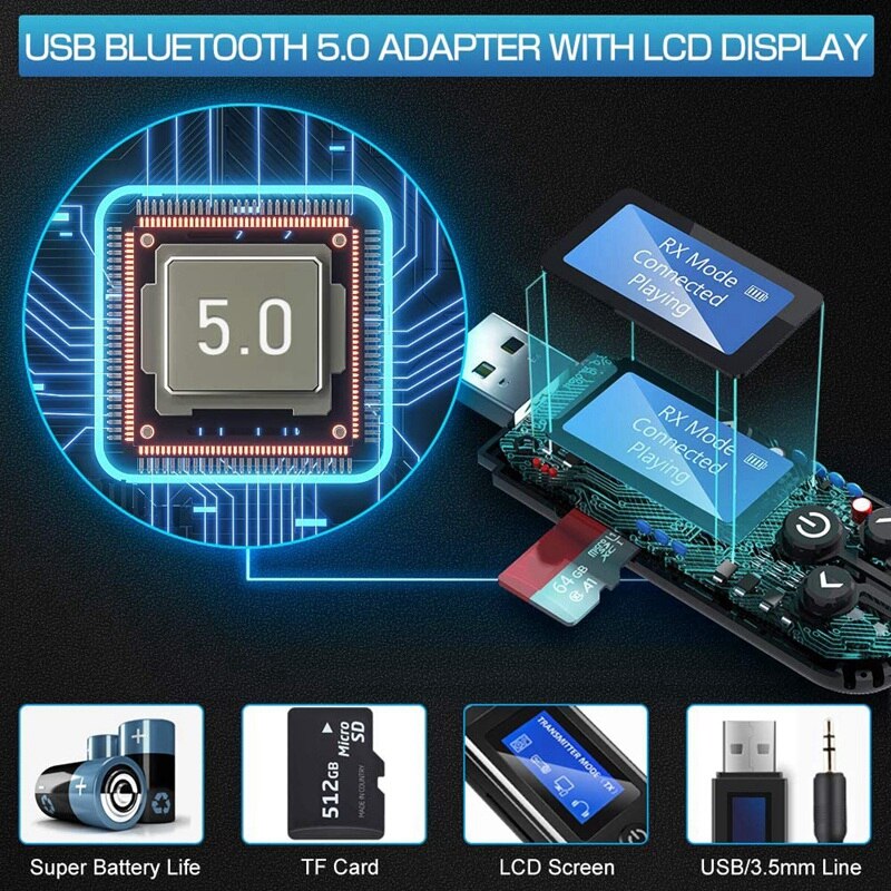 Bluetooth 5.0 nadajnik i odbiornik audio USB 3.5MM RCA muzyka stereofoniczny adapter bezprzewodowy wbudowany akumulator