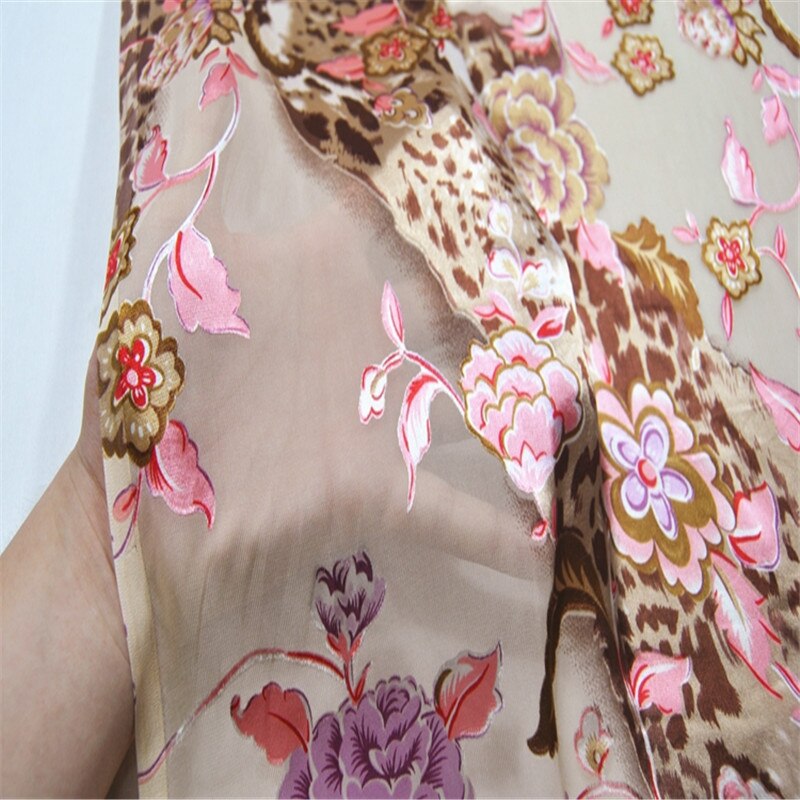 Seda quemada tela 18 m/m 114cm ancho leopardo estampado Jacquard patrón Opal seda para vestidos de noche