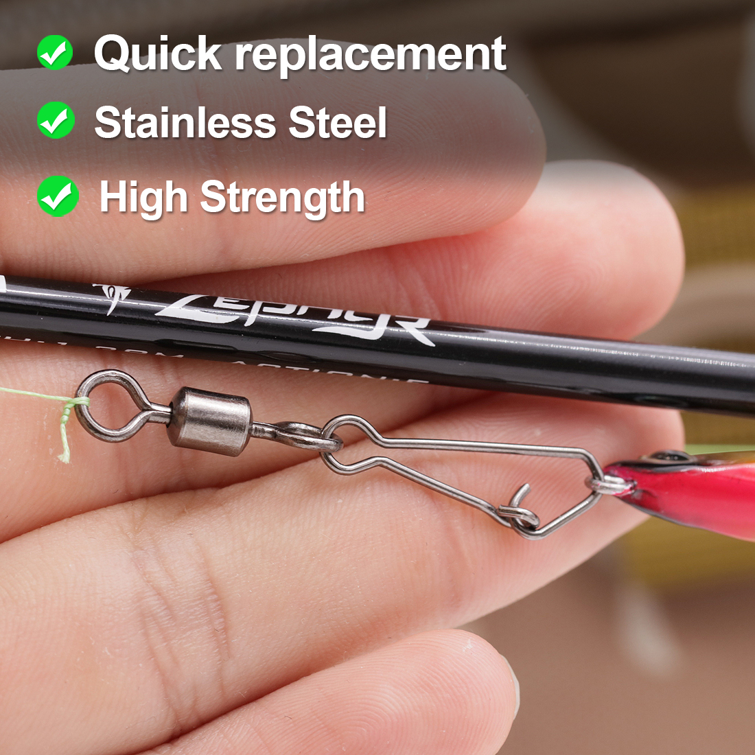 FishTrip Rolling Swivel with Hooked Snap Fishing Swivel Snap with Carabiner Stainless Steel Fishing Connector