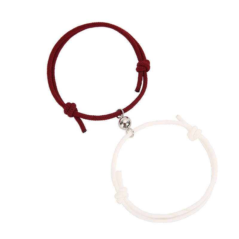 2 Pcs/set Couple Magnet Attract Couple Bracelet Stainless Steel Friendship Men Women Charm Bracelet Jewelry Lover: wine red beige