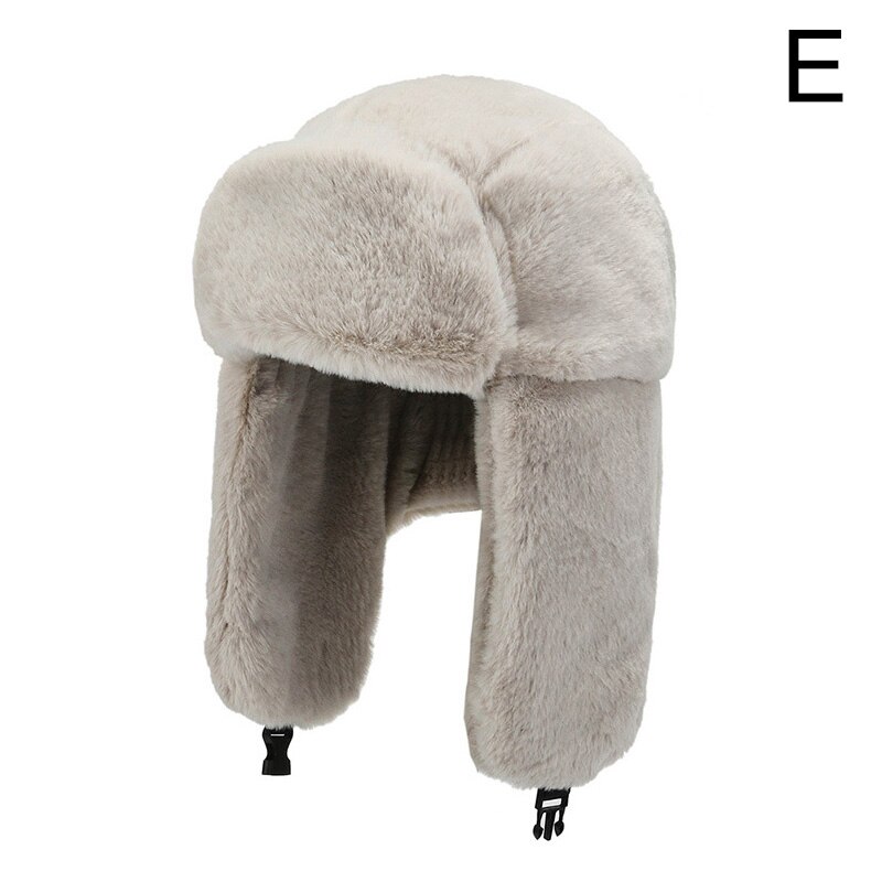 Winter Hat Women Men Faux Fur Solid Color LeiFeng Cap Russian Bomber Hat Ski Hat Warm Earmuffs Thicken Ear-flapped Hat: E