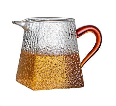 Varmebestandig hammer teture glas te kande firkantet bund te kop mælk glas kande kaffekande vandkande: Rødt håndtag
