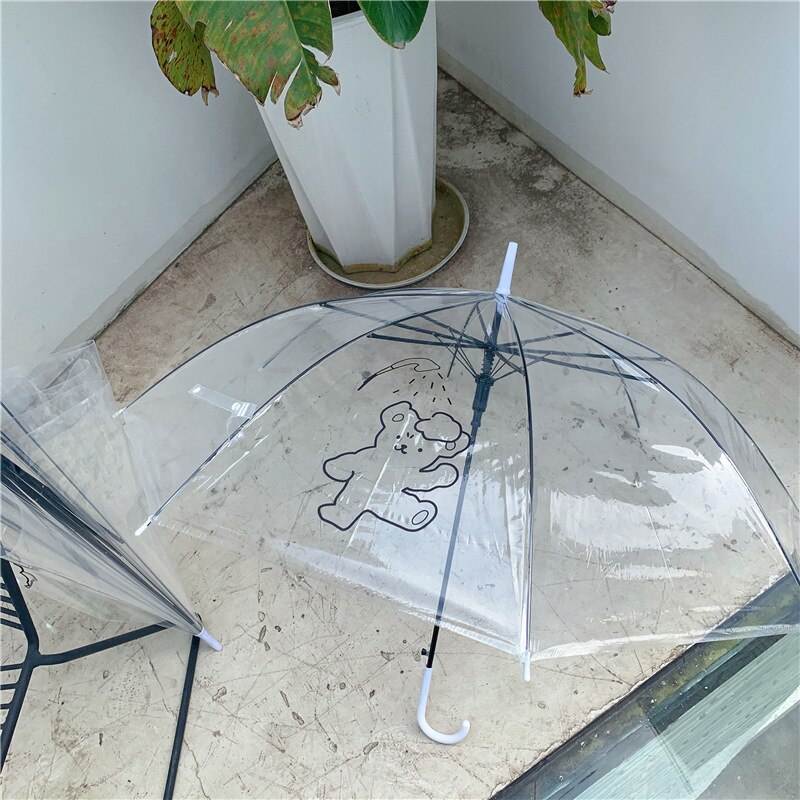 W & g sød badning bjørn mælk te hvalp gennemsigtig paraply regn kvinder udendørs automatisk lys langt håndtag strand paraply