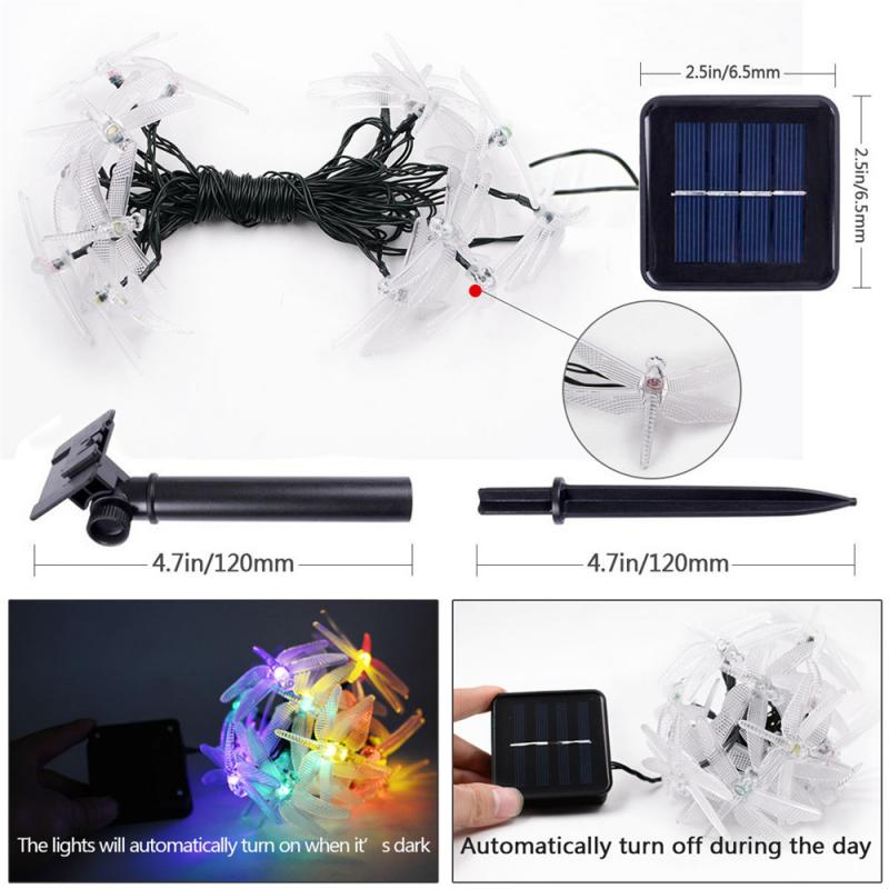 Guirlande lumineuse solaire à 20 Led libellule, imperméable conforme à la norme IP65, luminaire décoratif d&#39;extérieur, idéal pour un jardin ou une place publique
