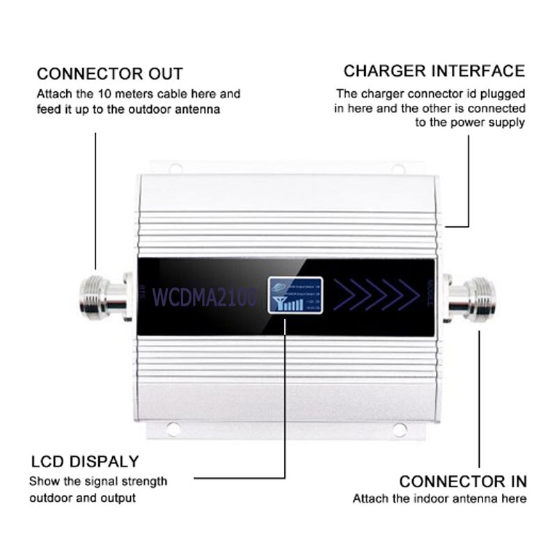 3G Signal Booster Repeater 2100MHz - 60dB Gain LCD WCDMA Mobile Signal Amplifier for Home & Office