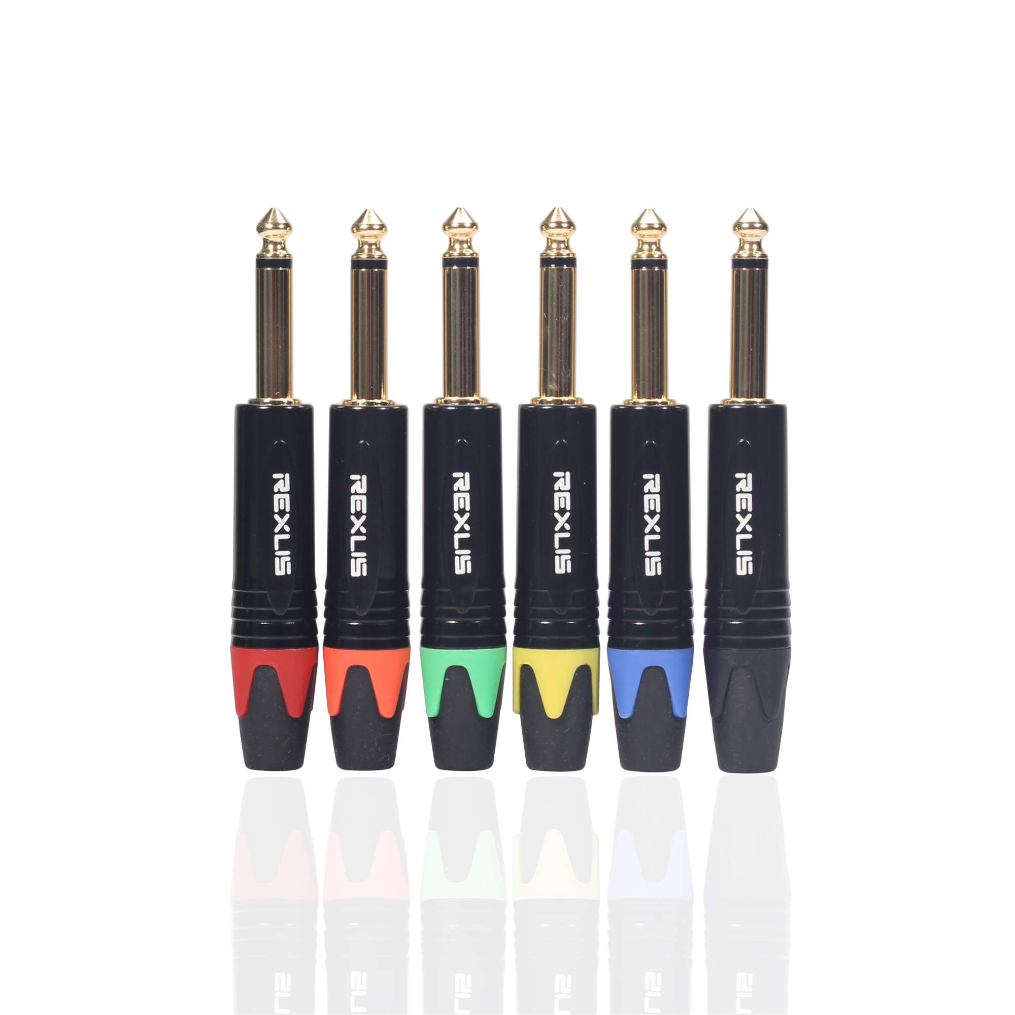 REXLIS 2/6pcs/lot Jack 6.35mm 2 Poles Mono Connector 1/4 Inch Mono Male Plug 6.3mm Microphone Cable Wire Connector Aluminum Tube: 6 Colors / 1 Pcs 6 Colors