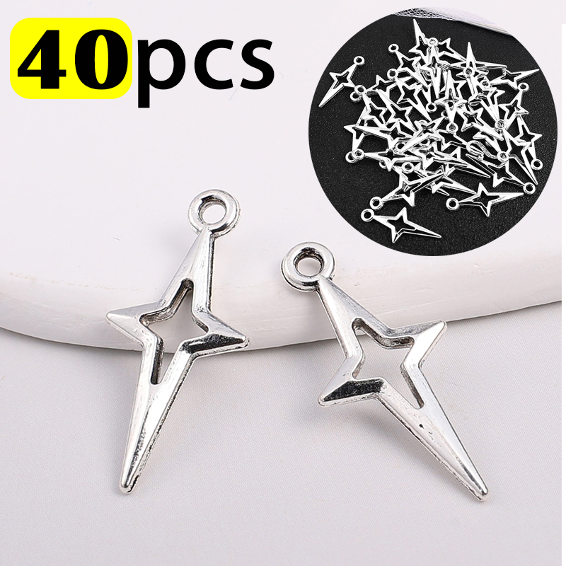 Dijes estrella DIY colgantes Metal pentagrama Vintage plata bronce joyería accesorios para pulsera collar artesanía hecha a mano: Rodio plateado