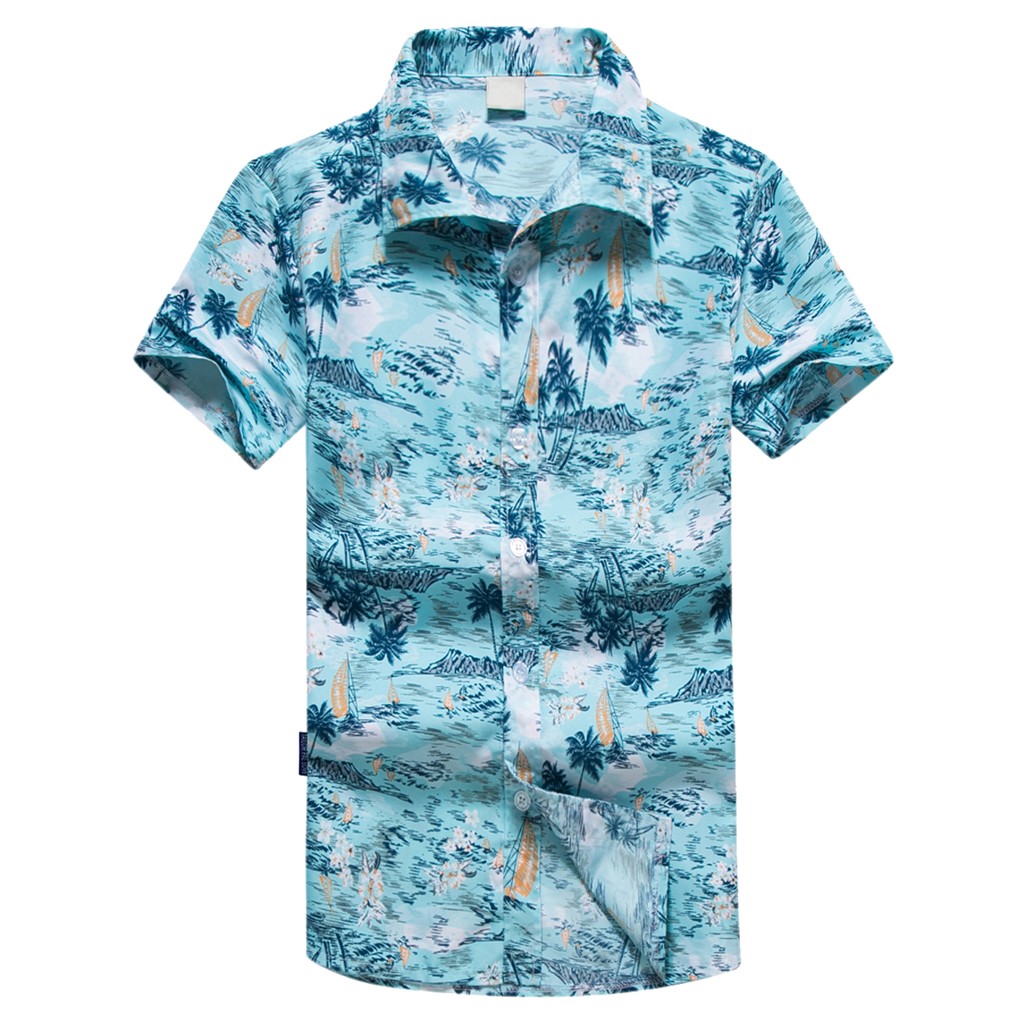 Camisa hawaiana de playa verano tropical para hombre camisa de manga corta ropa de Casual suelta de algodón con botones abajo camisetas azul: XXL