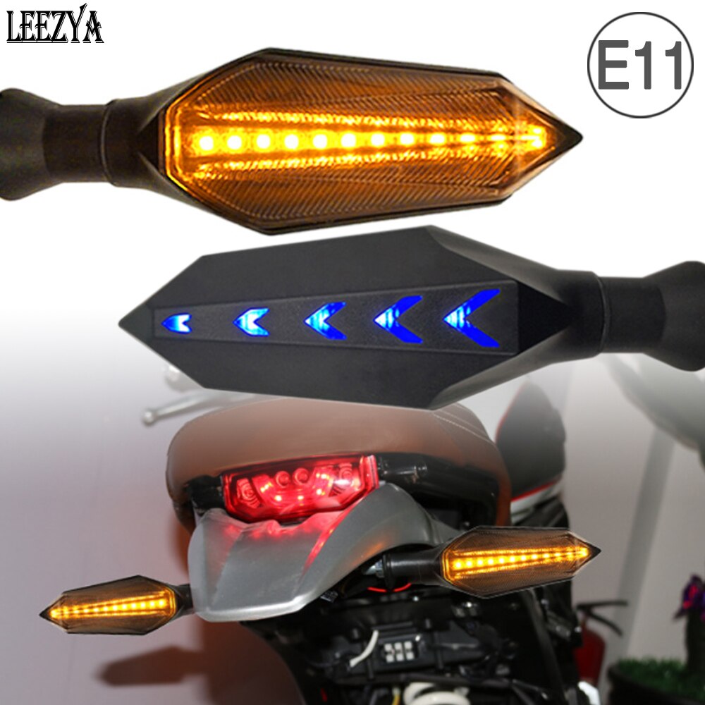 Motorfiets 17 Led Richtingaanwijzer Dual Color Amber Indicator Blauw Rem Drl Vloeiende Blinker Knipperende Motor Tail Lamp 12V