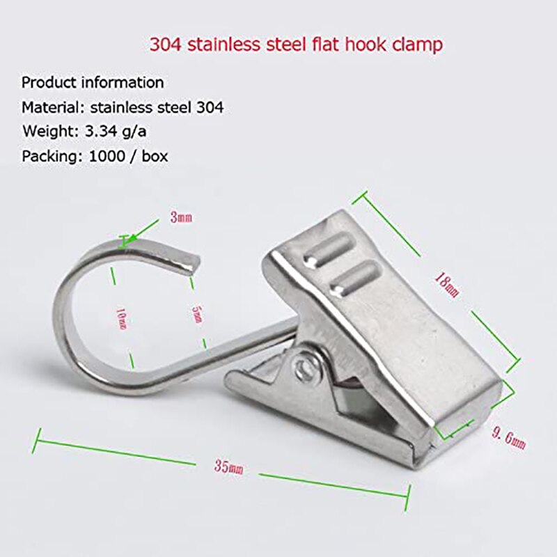 50PCS Stainless Steel Clips Hooks Clip Rings Metal Curtain Clips for Photos, DIY Crafts