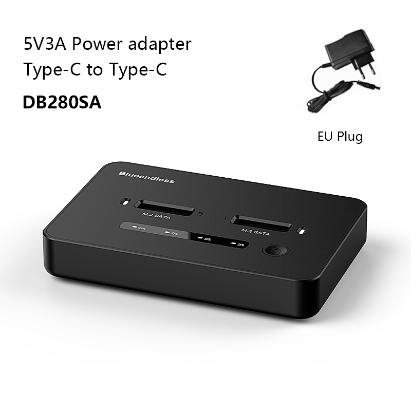 Blueendless  m 2 ssd-dockingstation med to bays, sata-duplikator, ssd med to bays, m2 .2 kabinet, sata 6 gbps, type c, usb 3.1 til ssd-harddisk: Blå