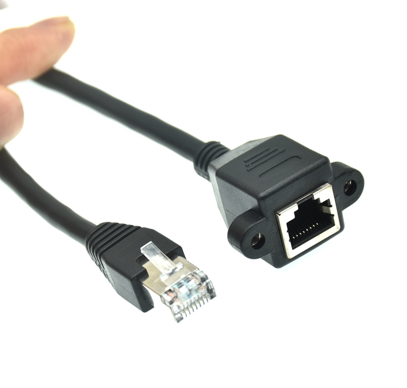 90 degrees Right Up Down Angle RJ45 Male to Female Screw Panel Mount Ethernet LAN Network Extension Cable converter 0.3m 0.6m 1m