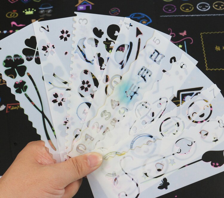 Children's Drawing Hand-copied Templates Diy Album Hand-growing Cartoon Pattern Tools Small Lace Ruler Paint Learning Unisex