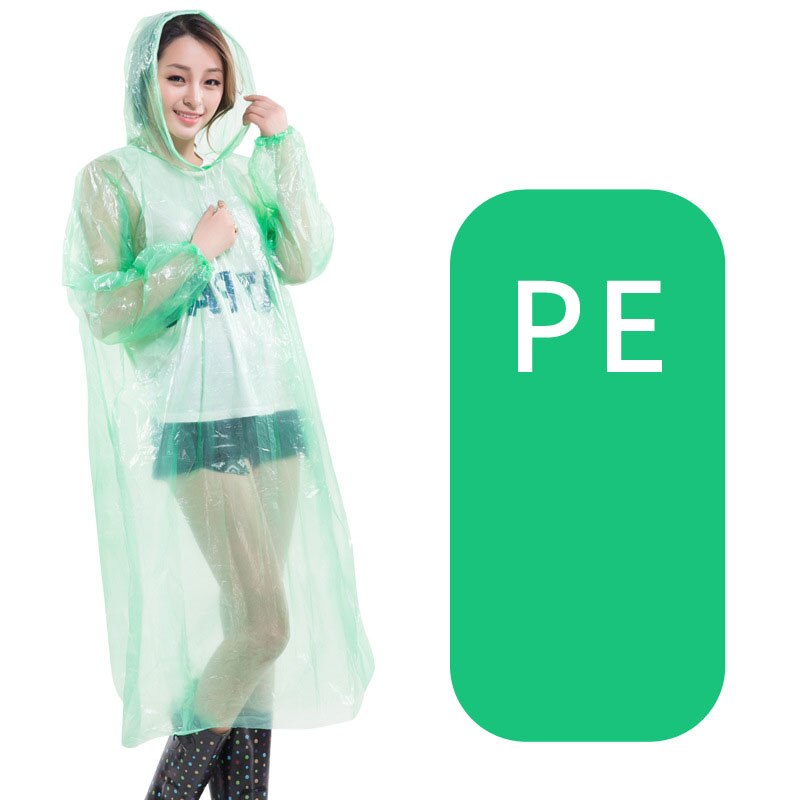 PE Adult Transparent Raincoat Hiking Travel Waterproof Hooded Rain Coat Poncho Clear Rainwear RC200004: RC200004GN