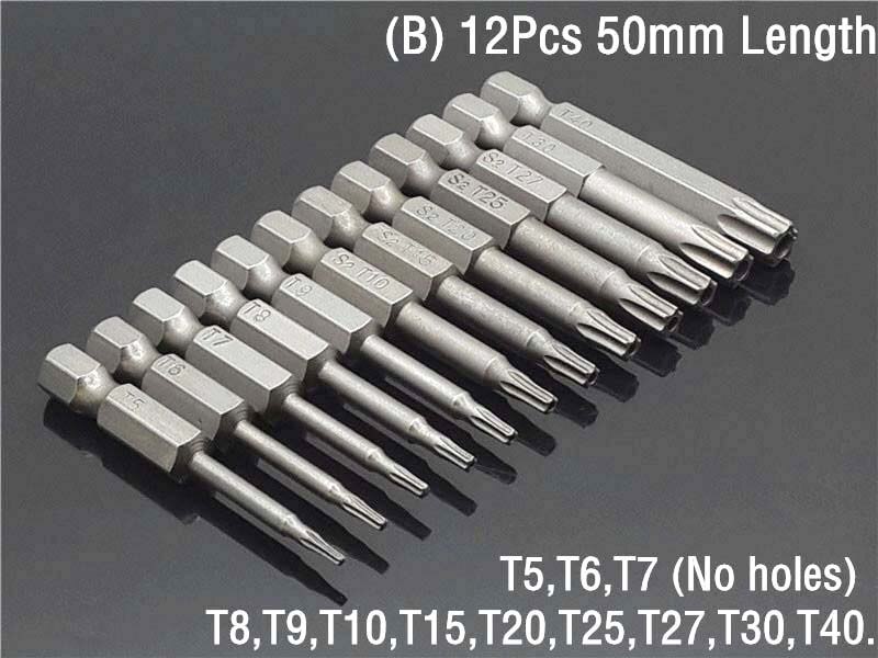 50/75/100/150MM Set Security Tamper Proof Magnetic Screwdriver Drill Bit Screw Driver Bits Hex Torx Flat Head 1/4" Hand Tools: (B)12Pcs 50mm Length