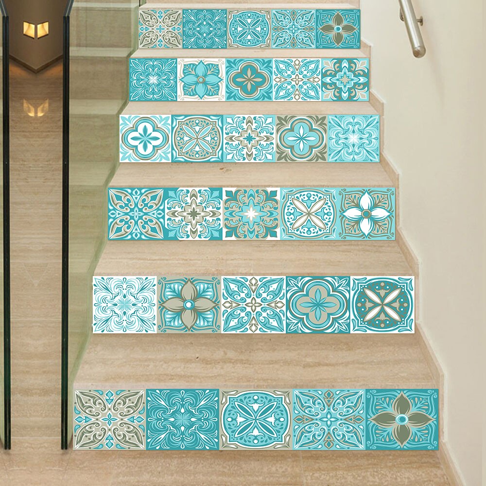 Blue & Green Strip Ceramic Wall Sticker Glossy Surface Kitchen Bathroom Stairs Wallpaper Waterproof Oil-proof Tiles Wall Decals