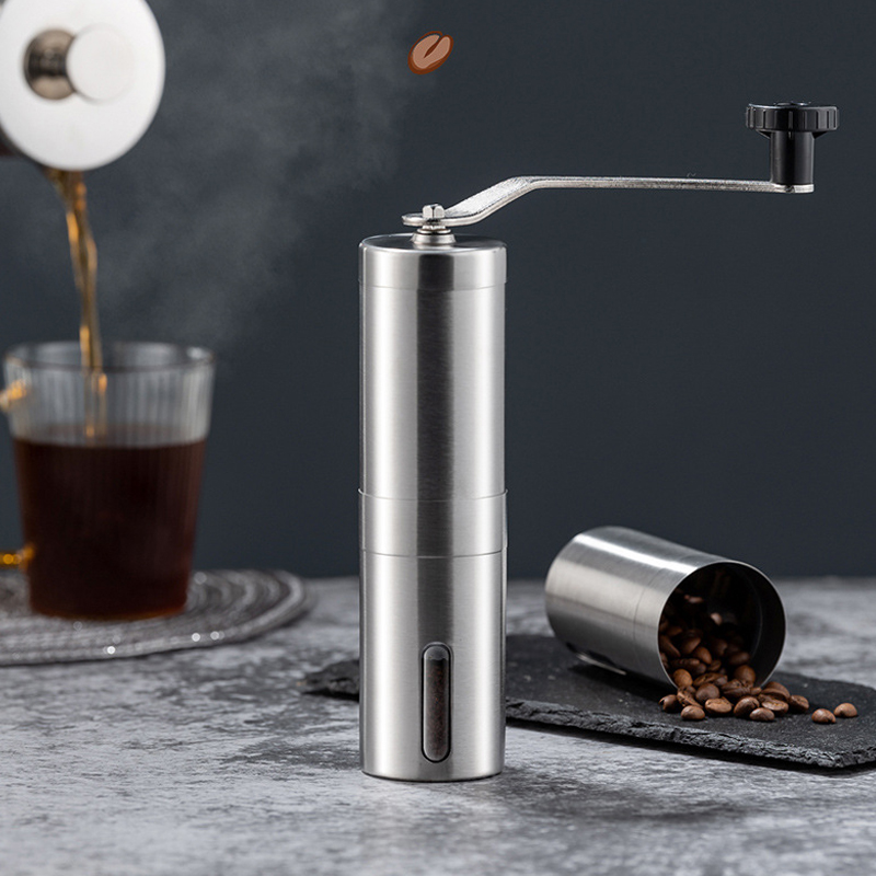 Silver Manual Coffee Grinder Mini Stainless Steel Handmade Coffee Bean Burr Grinder Tool Coffee Grinders Kitchen Coffee Tools