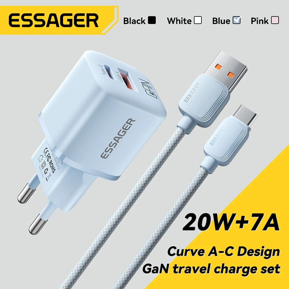 Essager 20W GaN USB tipo C cargador PD carga rápida teléfono QC 3,0 cargadores rápidos para iPhone 14 13 12 11 Pro Max Mini iPad carga