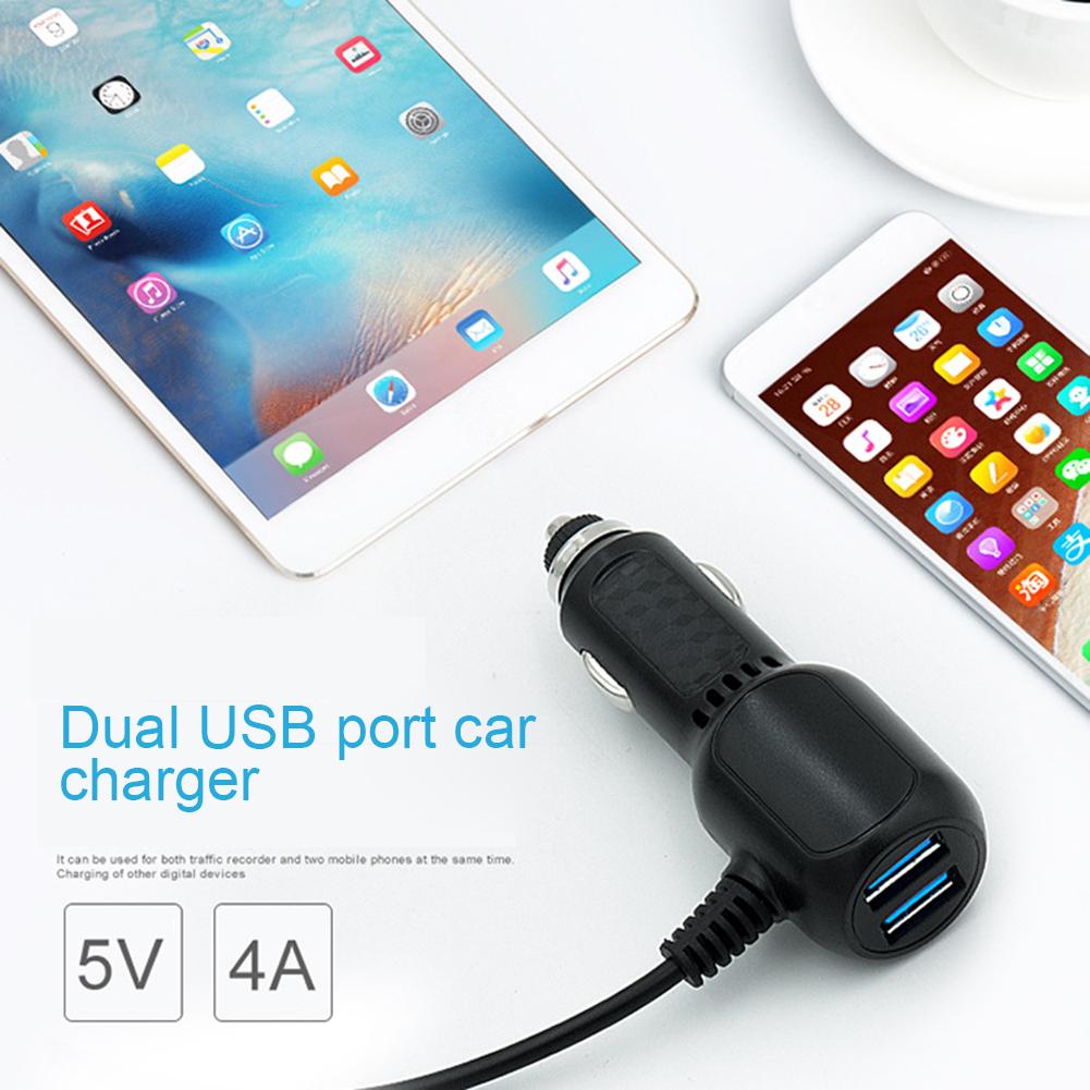 1PC 12V 4A Mini / Micro Cable Interface Dual USB Port Car Charger For Dash Cam DVR RF Charging With 3.5m Cable
