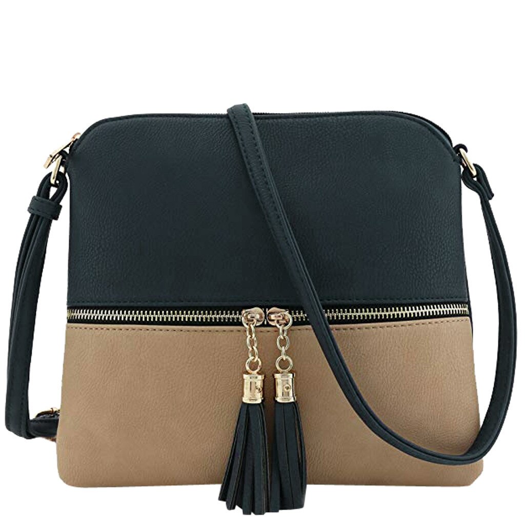 Women Leather Crossbody Bag Casual Handbag Female Tassel Shoulder Bags Ladies Zipper Flap Messenger Bag Phone Purse Torebka