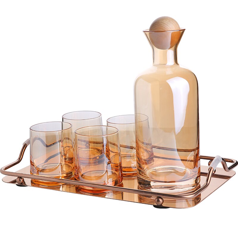 JINYOUJIA Nordic Glass Carafe Water Pitcher with Wood Lid Kettle Drinking Cup Tea Pot Juice Jug Household Drinkware