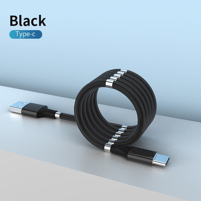 Magic Rope Magnetic 5A Data Cable Micro USB Type C Superfast Charging Cord For Huawei P50 Lite Samsung S21 Xiaomi Mi USB-C Wire: Type C Black