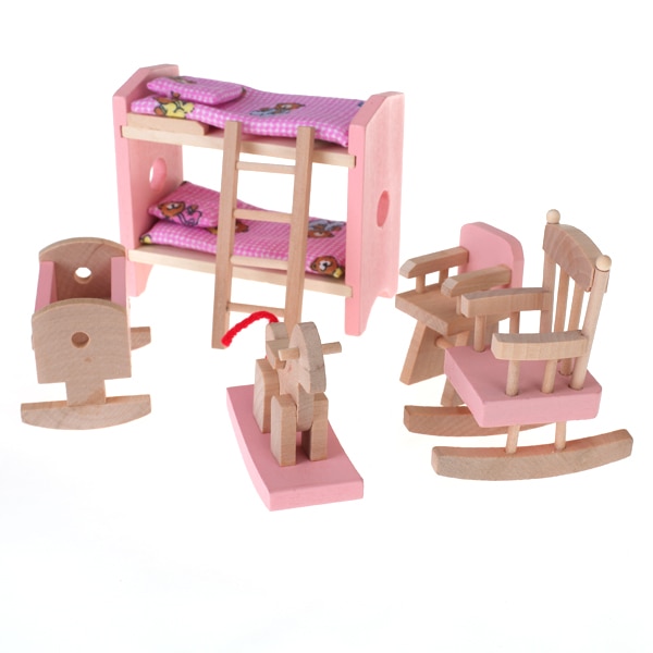 1:12 Scale Doll House Furniture Wooden Miniature Baby Nursery Room Crib Chair Bed Kids Children Pretend Play Toys Pink