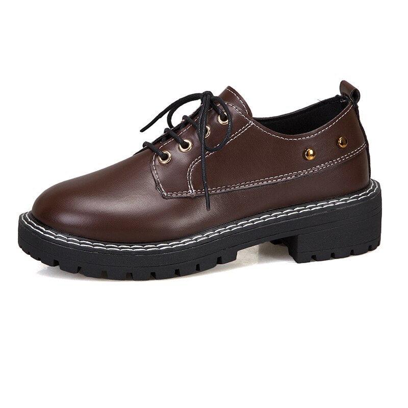 Brune oxfords kvinder bløde lædersandaler kvinder sorte vintage sko loafers platform sandeler brune oxfords til kvinder: Brun / 5