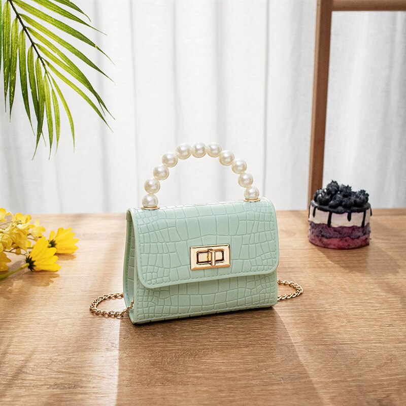 Mini bolso de gelatina de cuero para mujer, cartera de mano con perlas para , monedero,: pearl green